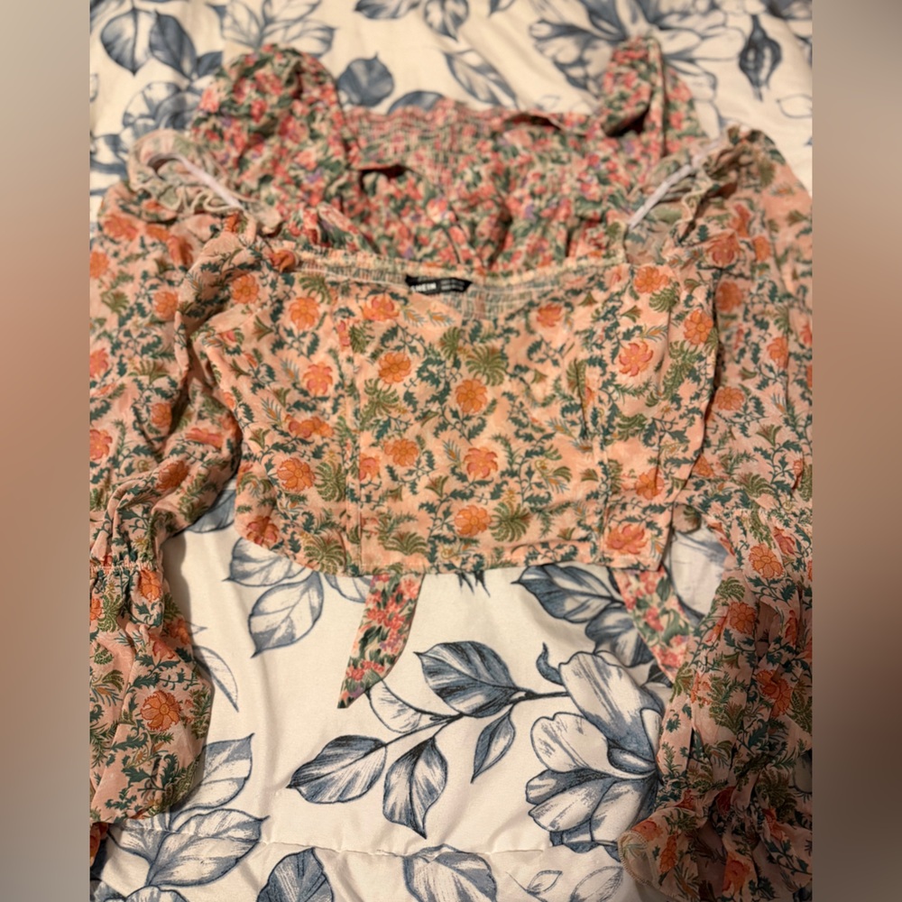 SHEIN Floral Blouse in Orange and Green